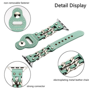 Genuine Leather Female Style Watch Band For Apple Watch Series 8&7 41mm / SE 2&6&SE&5&4 40mm / 3&2&1 38mm(Green)