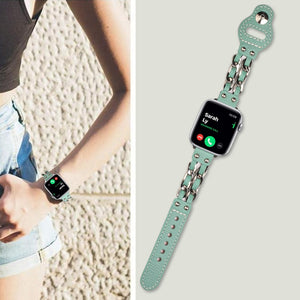 Genuine Leather Female Style Watch Band For Apple Watch Series 8&7 41mm / SE 2&6&SE&5&4 40mm / 3&2&1 38mm(Green)