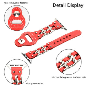 Genuine Leather Female Style Watch Band For Apple Watch Series 8&7 41mm / SE 2&6&SE&5&4 40mm / 3&2&1 38mm(Red)