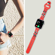 Genuine Leather Female Style Watch Band For Apple Watch Series 8&7 41mm / SE 2&6&SE&5&4 40mm / 3&2&1 38mm(Red)