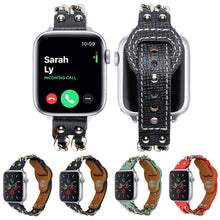 Genuine Leather Female Style Watch Band For Apple Watch Series 8&7 41mm / SE 2&6&SE&5&4 40mm / 3&2&1 38mm(Green)