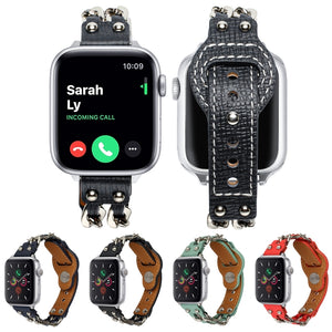 Genuine Leather Female Style Watch Band For Apple Watch Series 8&7 41mm / SE 2&6&SE&5&4 40mm / 3&2&1 38mm(Green)