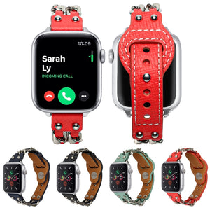 Genuine Leather Female Style Watch Band For Apple Watch Ultra 49mm / Series 8&7 45mm / SE 2&6&SE&5&4 44mm / 3&2&1 42mm(Red)