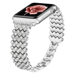 Heart Diamond Metal Watch Band For Apple Watch Series 8&7 41mm / SE 2&6&SE&5&4 40mm / 3&2&1 38mm(Silver)