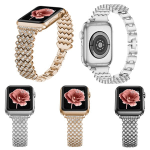 Heart Diamond Metal Watch Band For Apple Watch Series 8&7 41mm / SE 2&6&SE&5&4 40mm / 3&2&1 38mm(Rose Gold)