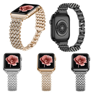 Heart Diamond Metal Watch Band For Apple Watch Ultra 49mm / Series 8&7 45mm / SE 2&6&SE&5&4 44mm / 3&2&1 42mm(Rose Gold)