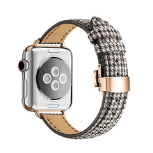 Slimming Butterfly Buckle Watch Band For Apple Watch Series 8&7 41mm / SE 2&6&SE&5&4 40mm / 3&2&1 38mm(Houndstooth Black Coffee Rose Gold)