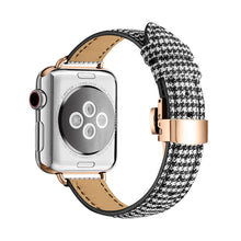 Slimming Butterfly Buckle Watch Band For Apple Watch Series 8&7 41mm / SE 2&6&SE&5&4 40mm / 3&2&1 38mm(Houndstooth Black Rose Gold)