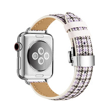 Slimming Butterfly Buckle Watch Band For Apple Watch Series 8&7 41mm / SE 2&6&SE&5&4 40mm / 3&2&1 38mm(Houndstooth Purple Silver)