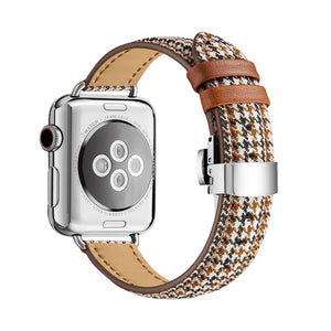 Slimming Butterfly Buckle Watch Band For Apple Watch Series 8&7 41mm / SE 2&6&SE&5&4 40mm / 3&2&1 38mm(Houndstooth Brown Silver)