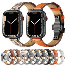 Slimming Butterfly Buckle Watch Band For Apple Watch Series 8&7 41mm / SE 2&6&SE&5&4 40mm / 3&2&1 38mm(Houndstooth Black Rose Gold)