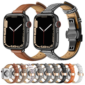 Slimming Butterfly Buckle Watch Band For Apple Watch Ultra 49mm / Series 8&7 45mm / SE 2&6&SE&5&4 44mm / 3&2&1 42mm(Brown Black)