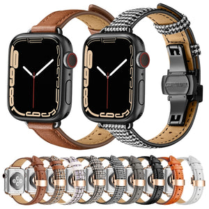 Slimming Butterfly Buckle Watch Band For Apple Watch Ultra 49mm / Series 8&7 45mm / SE 2&6&SE&5&4 44mm / 3&2&1 42mm(White Rose Gold)