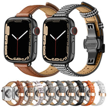 Slimming Butterfly Buckle Watch Band For Apple Watch Ultra 49mm / Series 8&7 45mm / SE 2&6&SE&5&4 44mm / 3&2&1 42mm(Houndstooth Black Silver)