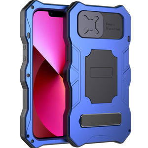 For iPhone 13 Metal + Silicone Sliding Camshield Holder Phone Case(Blue)