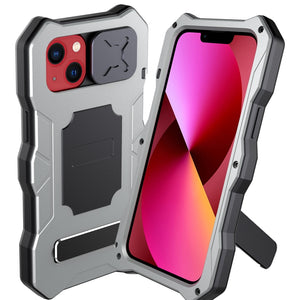 For iPhone 13 Metal + Silicone Sliding Camshield Holder Phone Case(Silver)