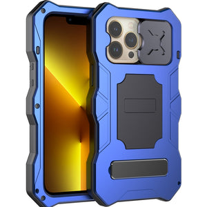 For iPhone 13 Pro Max Metal + Silicone Sliding Camshield Holder Phone Case (Blue)