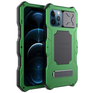 For iPhone 12 / 12 Pro Metal + Silicone Sliding Camshield Holder Phone Case(Green)