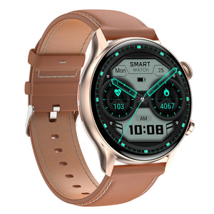 HK8Pro 1.36 inch AMOLED Screen Leather Strap Smart Watch, Support NFC Function / Blood Oxygen Monitoring(Gold)