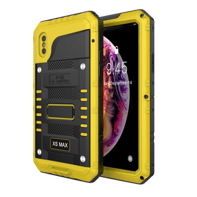For iPhone XS Max Metal + Silicone Phone Case with Screen Protector(Yellow)