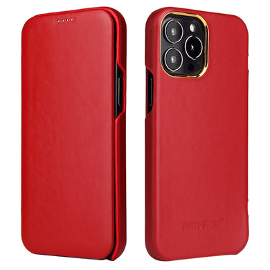 For iPhone 13 Pro Max Fierre Shann Magnetic Genuine Leather Phone Case (Red)