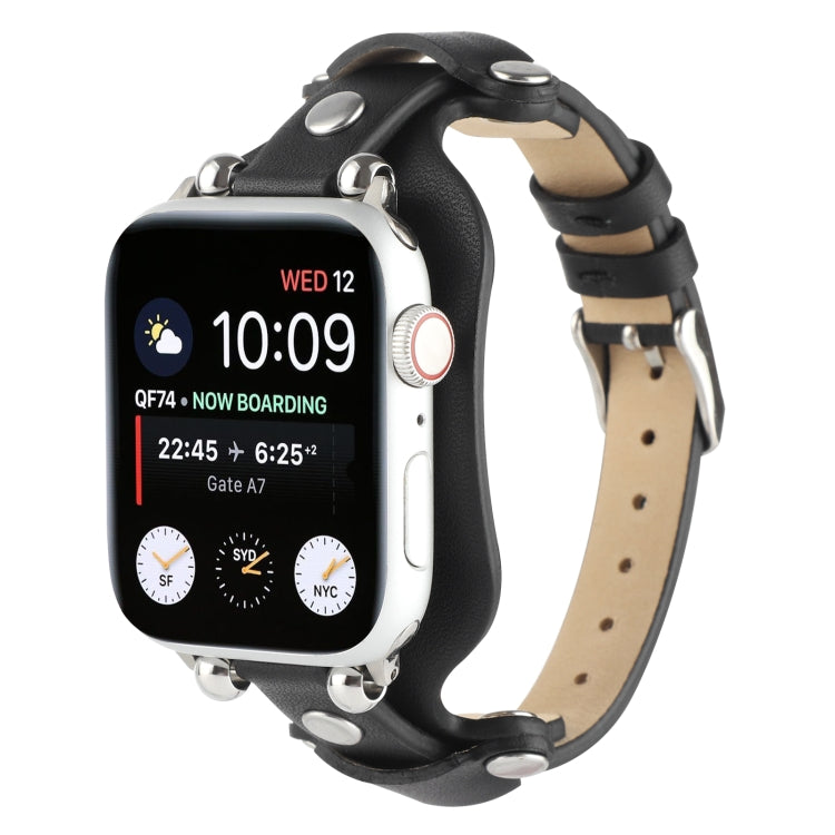 Bracelet Genuine Leather Watch Band For Apple Watch Series 8&7 41mm / SE 2&6&SE&5&4 40mm / 3&2&1 38mm(Black)