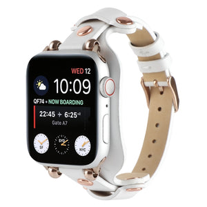 Bracelet Genuine Leather Watch Band For Apple Watch Series 8&7 41mm / SE 2&6&SE&5&4 40mm / 3&2&1 38mm(White)