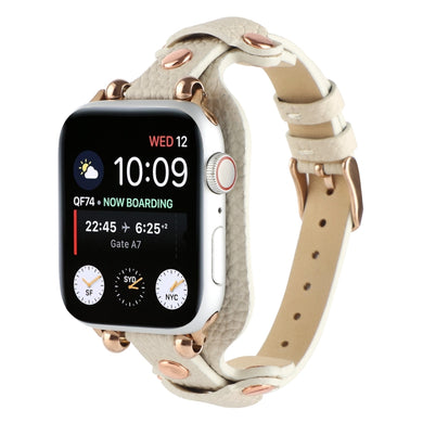 Bracelet Genuine Leather Watch Band For Apple Watch Series 8&7 41mm / SE 2&6&SE&5&4 40mm / 3&2&1 38mm(Beige)