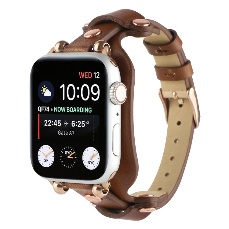 Bracelet Genuine Leather Watch Band For Apple Watch Series 8&7 41mm / SE 2&6&SE&5&4 40mm / 3&2&1 38mm(Dark Brown)