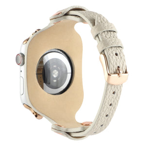 Bracelet Genuine Leather Watch Band For Apple Watch Ultra 49mm / Series 8&7 45mm / SE 2&6&SE&5&4 44mm / 3&2&1 42mm(Beige)