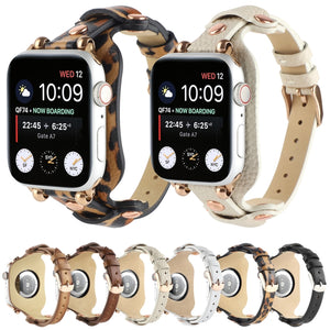 Bracelet Genuine Leather Watch Band For Apple Watch Ultra 49mm / Series 8&7 45mm / SE 2&6&SE&5&4 44mm / 3&2&1 42mm(Leopard Print)