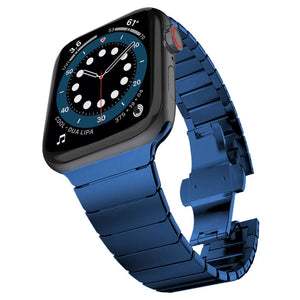 One-bead Steel Butterfly Buckle Watch Band For Apple Watch Series 8&7 41mm / SE 2&6&SE&5&4 40mm / 3&2&1 38mm (Blue)