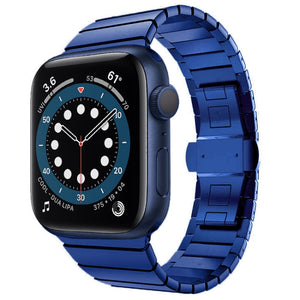 One-bead Steel Butterfly Buckle Watch Band For Apple Watch Series 8&7 41mm / SE 2&6&SE&5&4 40mm / 3&2&1 38mm (Blue)