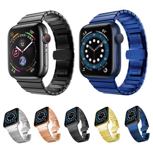 One-bead Steel Butterfly Buckle Watch Band For Apple Watch Ultra 49mm / Series 8&7 45mm / SE 2&6&SE&5&4 44mm / 3&2&1 42mm (Blue)