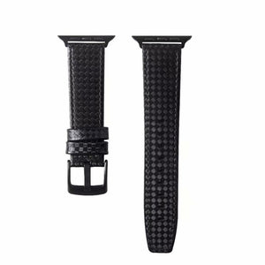 Carbon Fiber Genuine Leather Watch Band For Apple Watch Series 8&7 41mm / SE 2&6&SE&5&4 40mm / 3&2&1 38mm(Black)