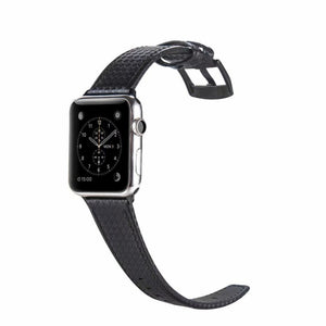 Carbon Fiber Genuine Leather Watch Band For Apple Watch Series 8&7 41mm / SE 2&6&SE&5&4 40mm / 3&2&1 38mm(Black)