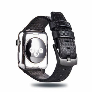 Carbon Fiber Genuine Leather Watch Band For Apple Watch Series 8&7 41mm / SE 2&6&SE&5&4 40mm / 3&2&1 38mm(Black)