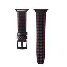 Carbon Fiber Genuine Leather Watch Band For Apple Watch Series 8&7 41mm / SE 2&6&SE&5&4 40mm / 3&2&1 38mm(Red)