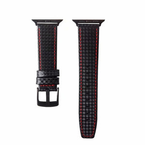 Carbon Fiber Genuine Leather Watch Band For Apple Watch Series 8&7 41mm / SE 2&6&SE&5&4 40mm / 3&2&1 38mm(Red)