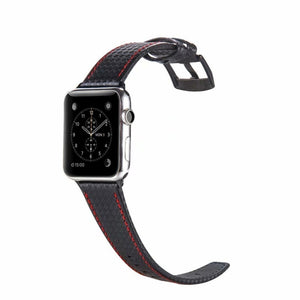 Carbon Fiber Genuine Leather Watch Band For Apple Watch Series 8&7 41mm / SE 2&6&SE&5&4 40mm / 3&2&1 38mm(Red)