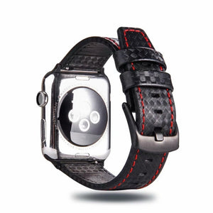 Carbon Fiber Genuine Leather Watch Band For Apple Watch Series 8&7 41mm / SE 2&6&SE&5&4 40mm / 3&2&1 38mm(Red)