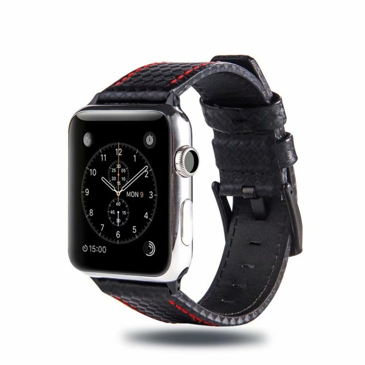 Carbon Fiber Genuine Leather Watch Band For Apple Watch Series 8&7 41mm / SE 2&6&SE&5&4 40mm / 3&2&1 38mm(Red)