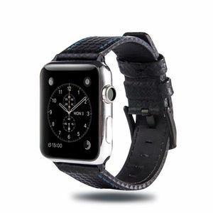 Carbon Fiber Genuine Leather Watch Band For Apple Watch Series 8&7 41mm / SE 2&6&SE&5&4 40mm / 3&2&1 38mm(Blue)