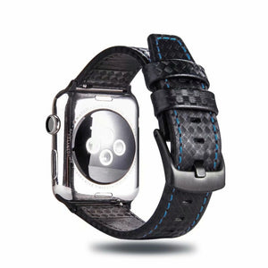 Carbon Fiber Genuine Leather Watch Band For Apple Watch Series 8&7 41mm / SE 2&6&SE&5&4 40mm / 3&2&1 38mm(Blue)