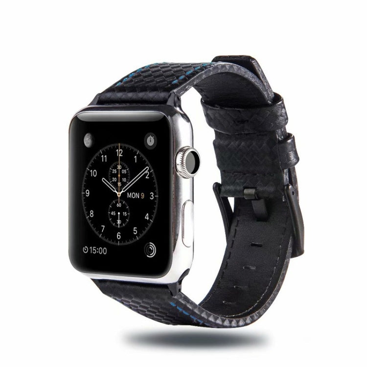 Carbon Fiber Genuine Leather Watch Band For Apple Watch Series 8&7 41mm / SE 2&6&SE&5&4 40mm / 3&2&1 38mm(Blue)