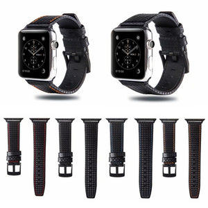 Carbon Fiber Genuine Leather Watch Band For Apple Watch Series 8&7 41mm / SE 2&6&SE&5&4 40mm / 3&2&1 38mm(Black)