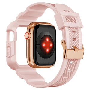 Integrated Carbon Fiber Pattern Silicone Watch Band For Apple Watch Series 8&7 41mm / SE 2&6&SE&5&4 40mm / 3&2&1 38mm(Pink)