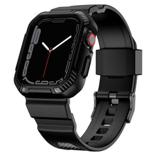 Integrated Carbon Fiber Pattern Silicone Watch Band For Apple Watch Series 8&7 41mm / SE 2&6&SE&5&4 40mm / 3&2&1 38mm(Black)