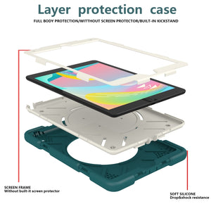 For iPad 10.2 2019/10.2 2020/10.2 2021 Silicone + PC Full Body Protection Tablet Case With Holder & Strap(Dark Green)