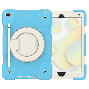 For iPad 10.2 2019/10.2 2020/10.2 2021 Silicone + PC Full Body Protection Tablet Case With Holder & Strap(Sky Blue)